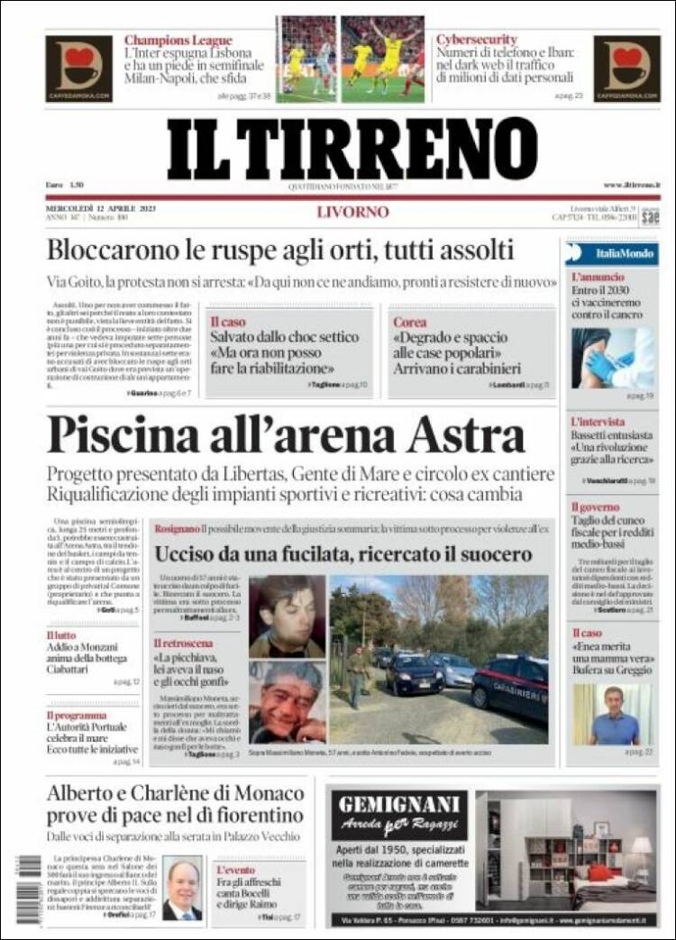 Portada de Il Tirreno (Italia)