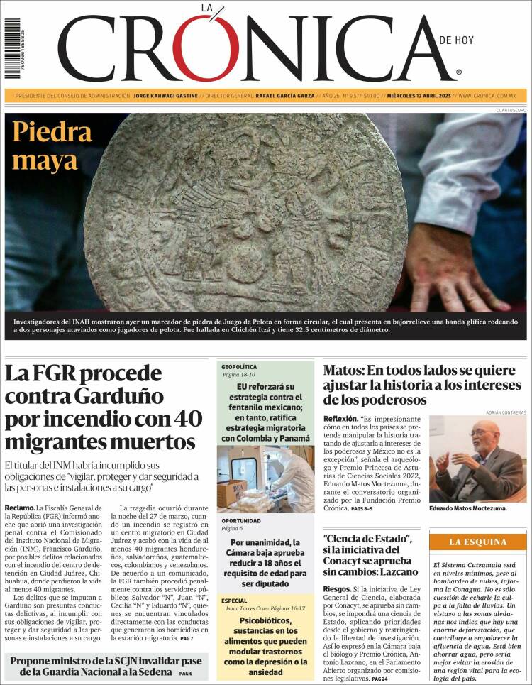 Portada de La Crónica de Hoy (México)