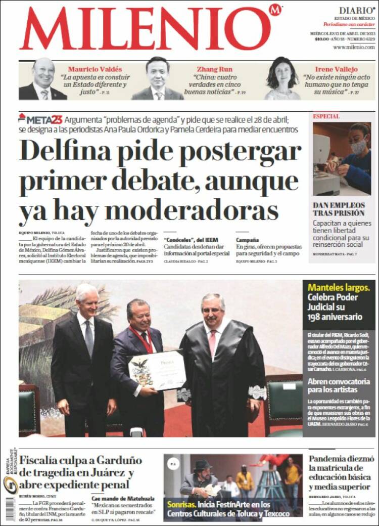 Portada de Milenio - Estado de México (México)