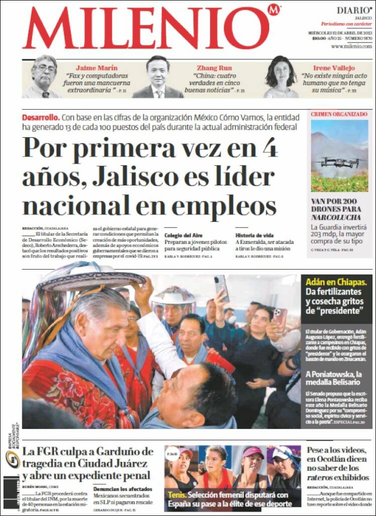 Portada de Milenio - Jalisco (México)