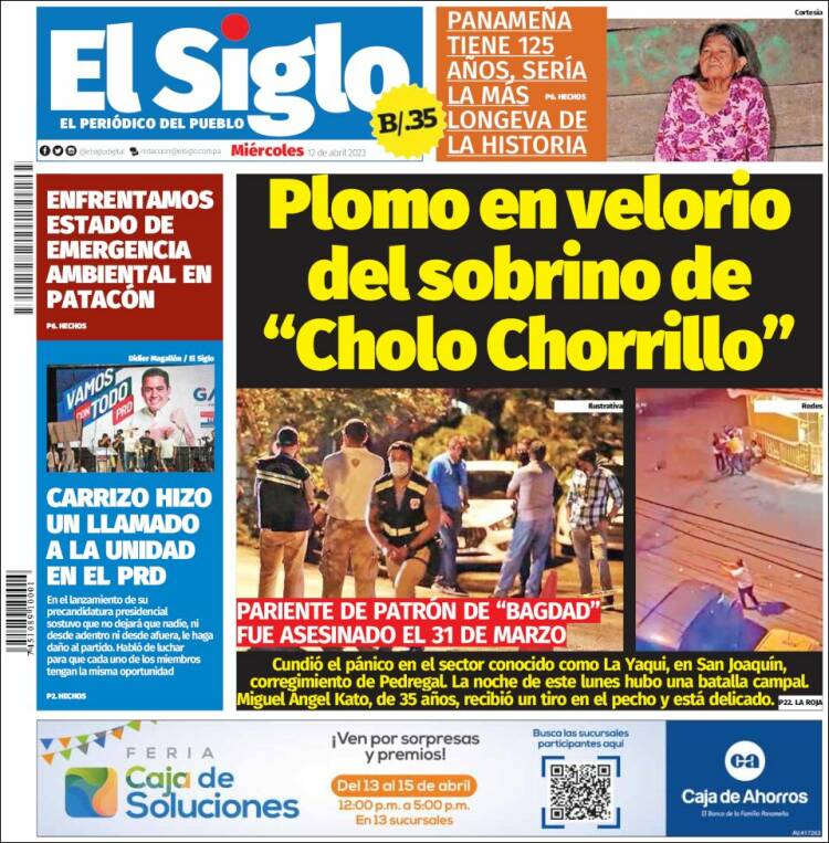 Portada de El Siglo (Panam&aacute;)