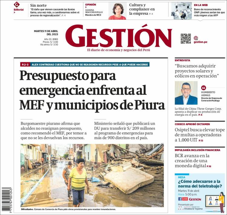 Portada de Diario Gestión (Per&uacute;)