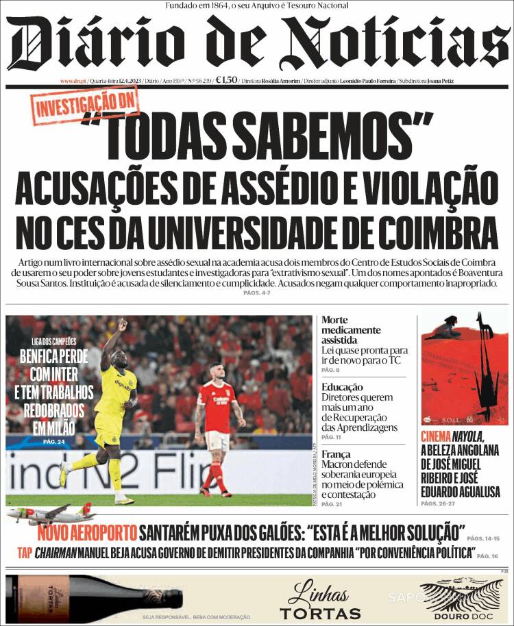 Portada de Diário de Noticias (Portugal)