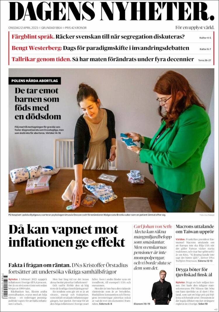 Portada de Dagens Nyheter (Su&egrave;de)