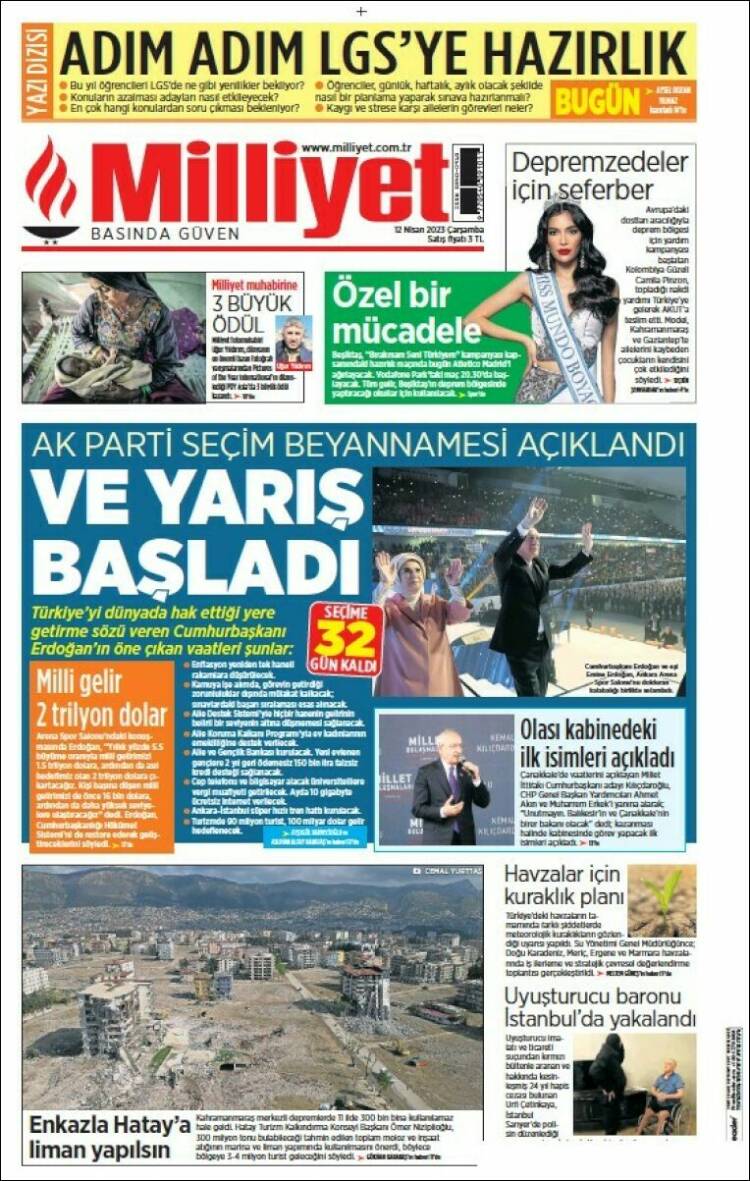 Portada de Milliyet (Turqu&iacute;a)