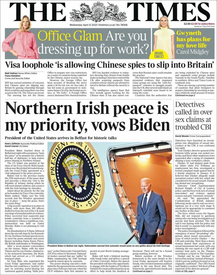 Portada de The Times (Reino Unido)