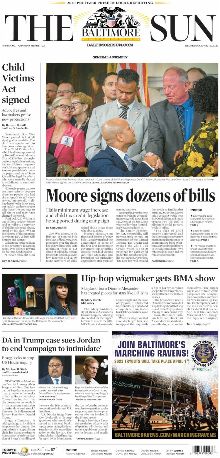 Portada de The Baltimore Sun (USA)