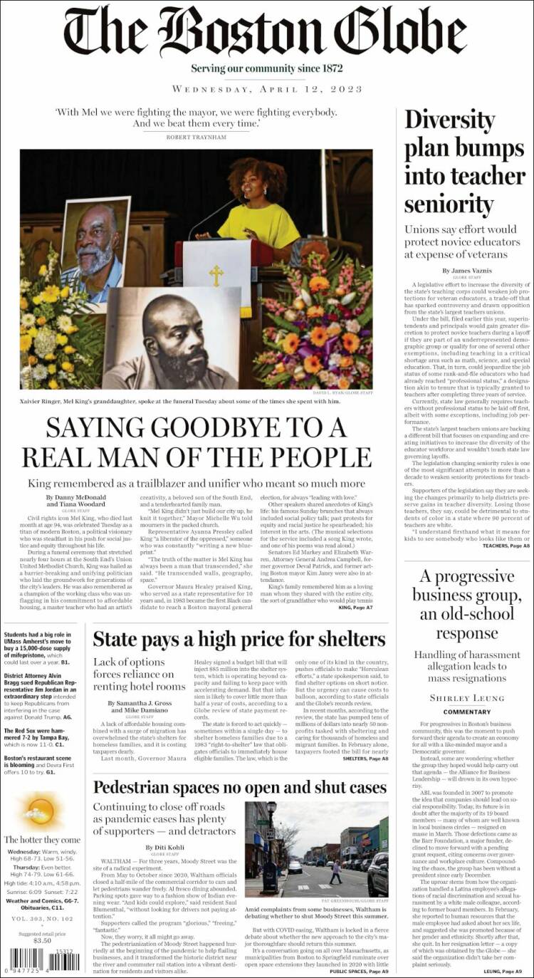 Portada de Boston Globe (USA)