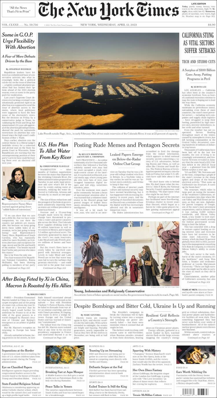 Portada de New York Times (USA)