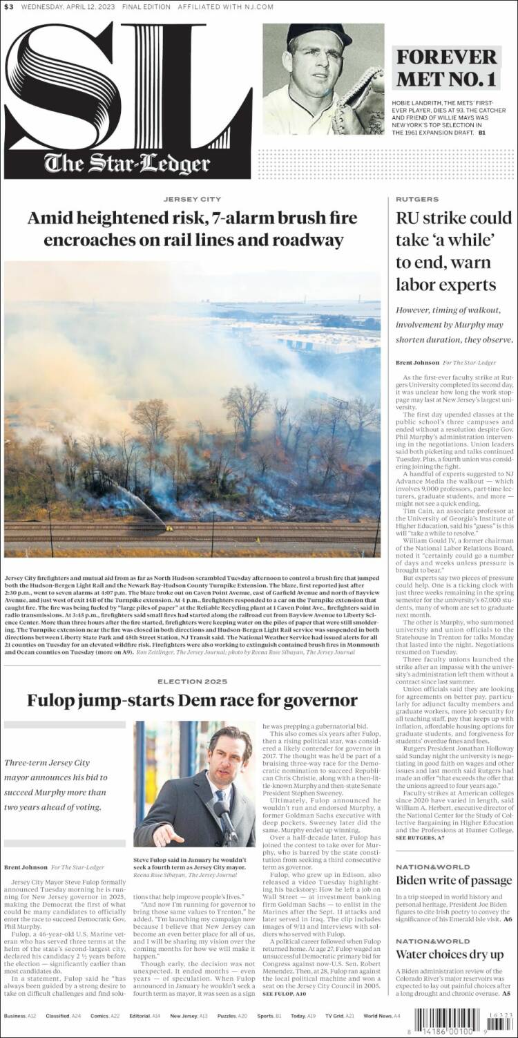 Portada de Star-Ledger (USA)