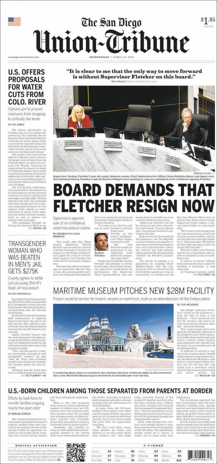 Portada de The San Diego Union-Tribune (USA)