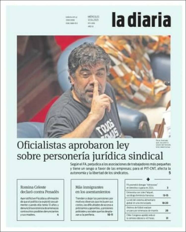 Portada de La Diaria (Uruguay)