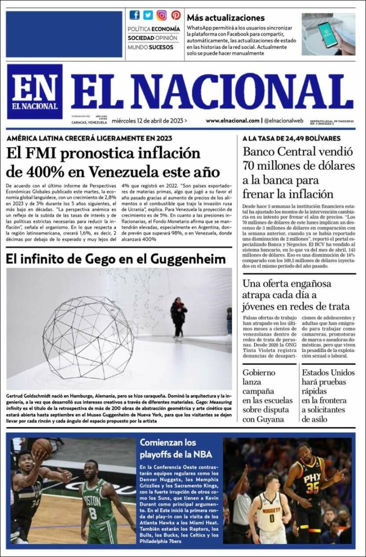Portada de El Nacional (Venezuela)