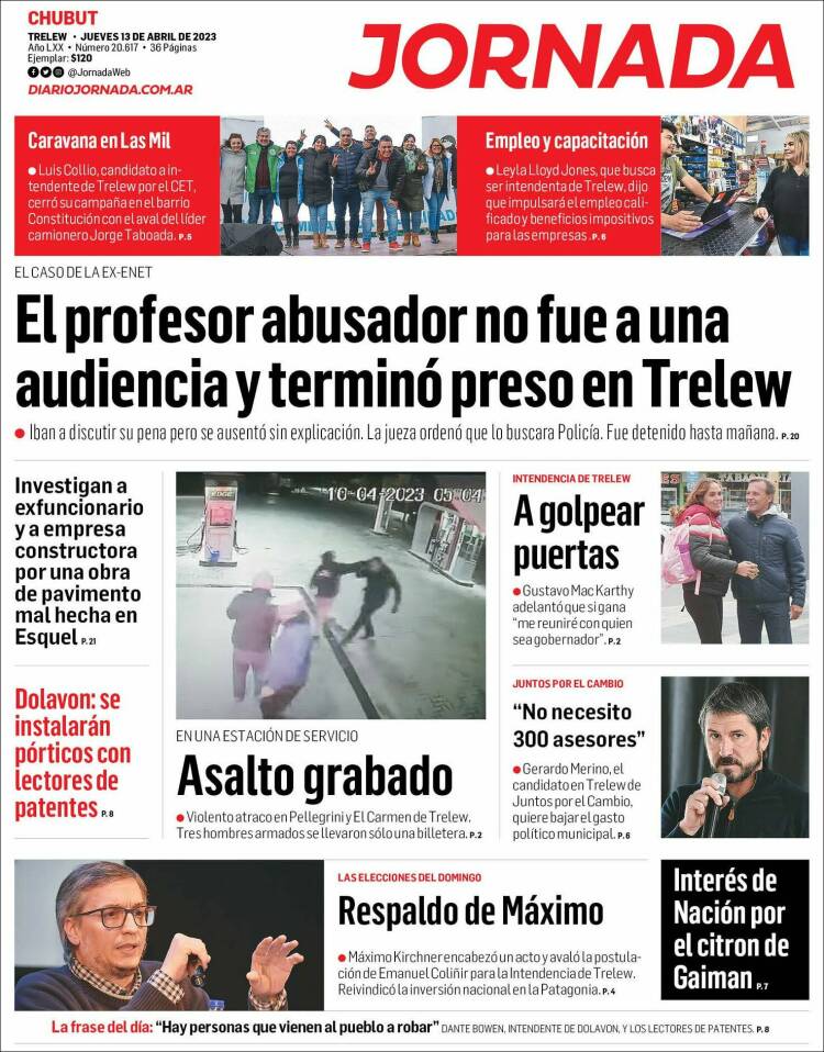 Portada de Diario Jornada en la Patagonia (Argentina)