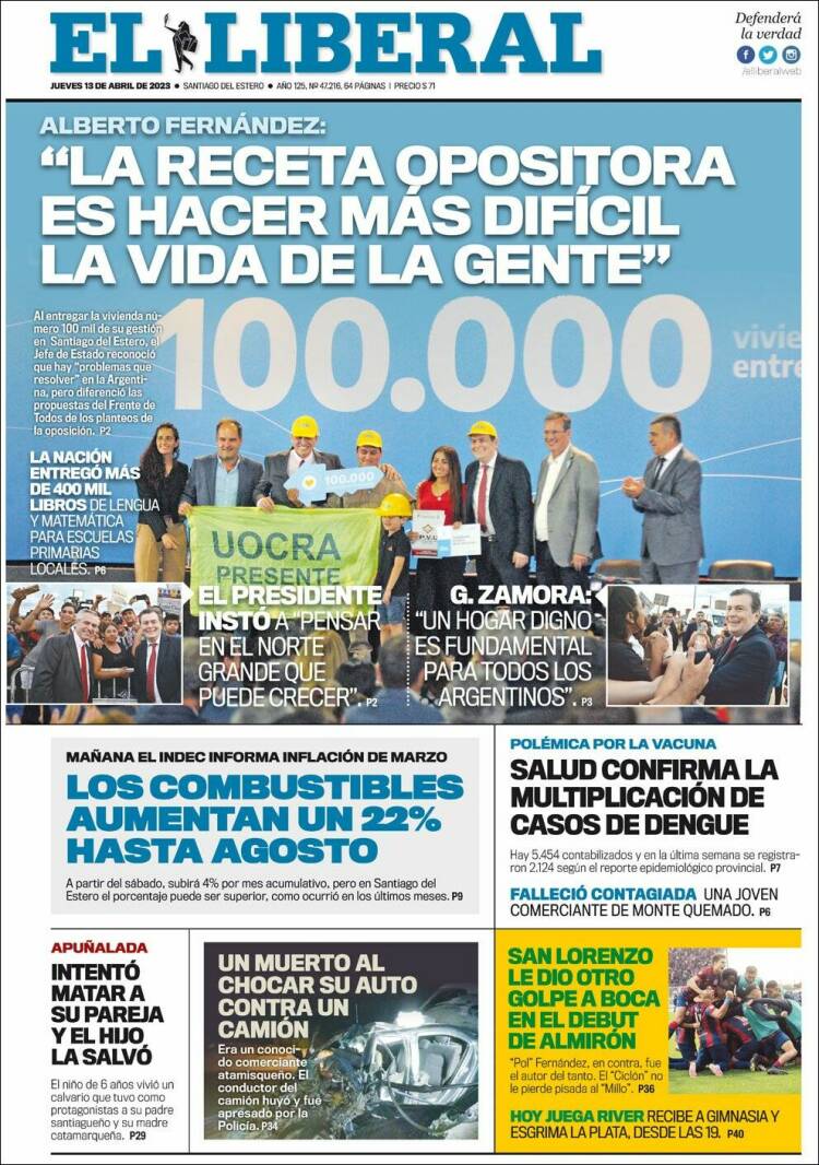 Portada de Diario El Liberal (Argentina)
