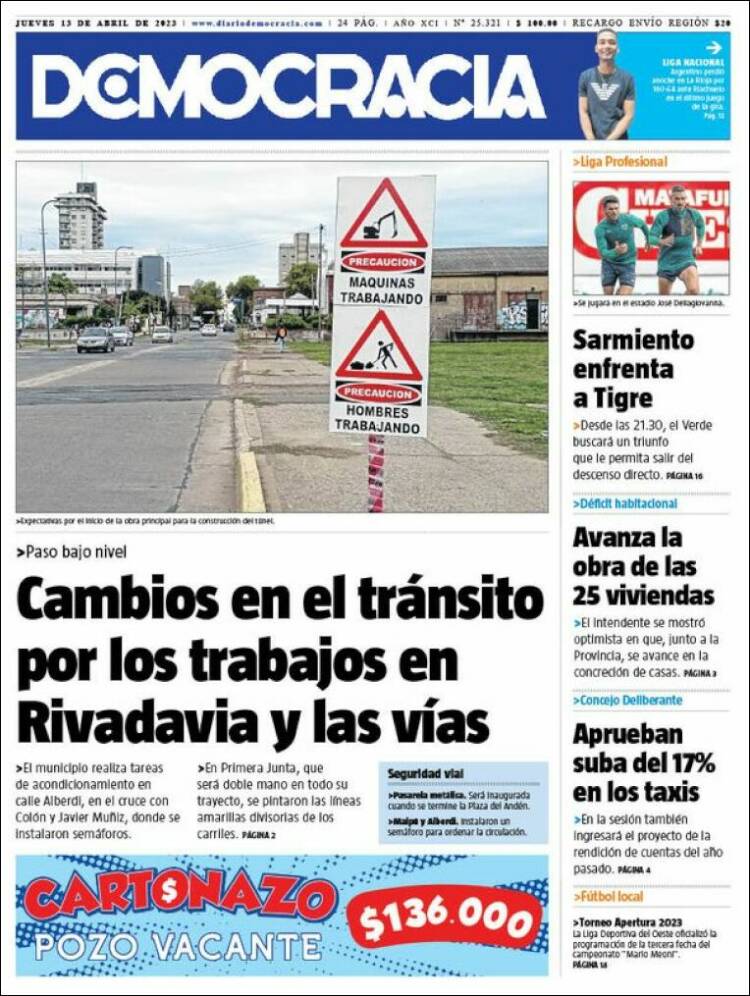 Portada de Diario Democracia (Argentina)