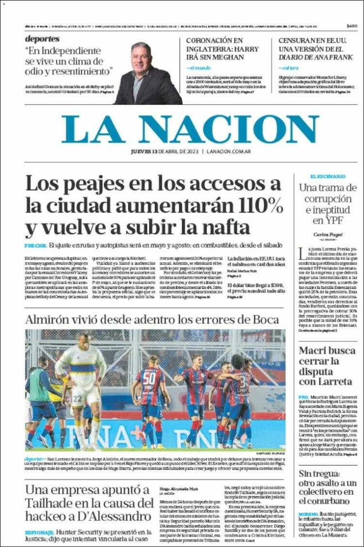 Portada de La Nación (Argentina)