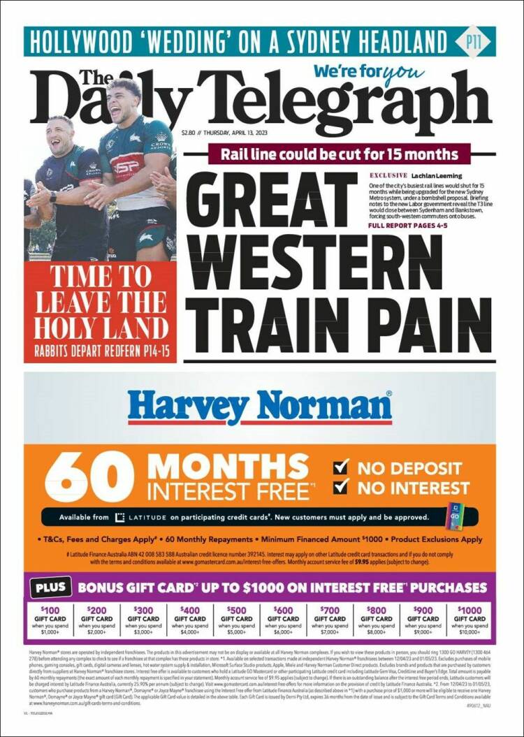 Portada de The Daily Telegraph (Australia)