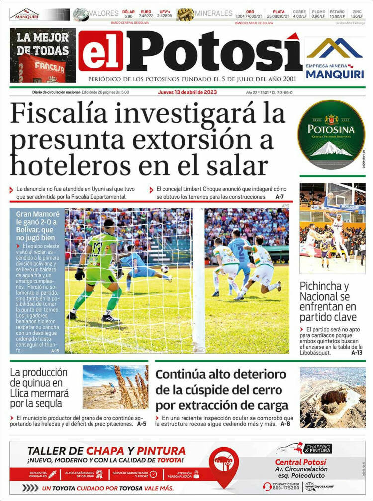 Portada de Diario de Potosí (Bolivie)