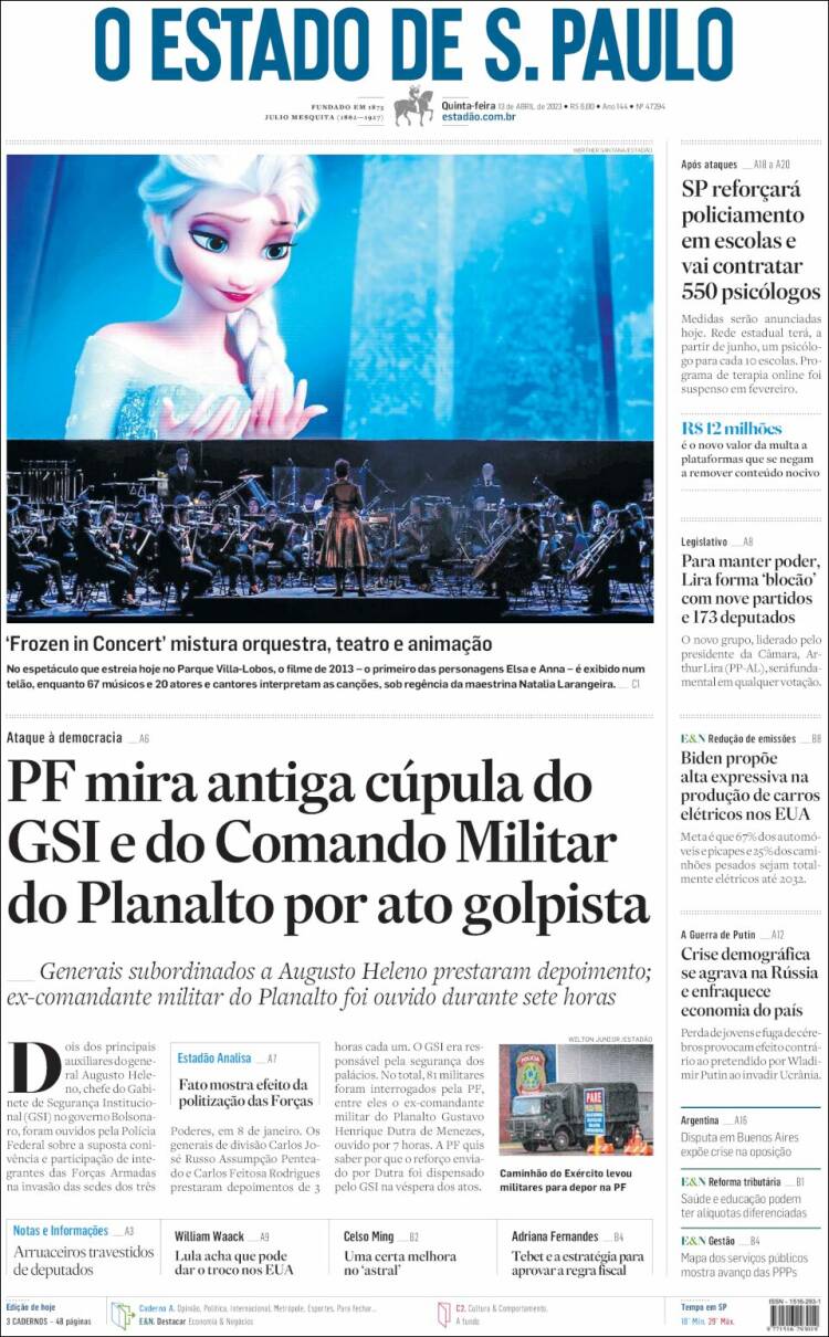 Portada de O Estado de São Paulo (Brasil)