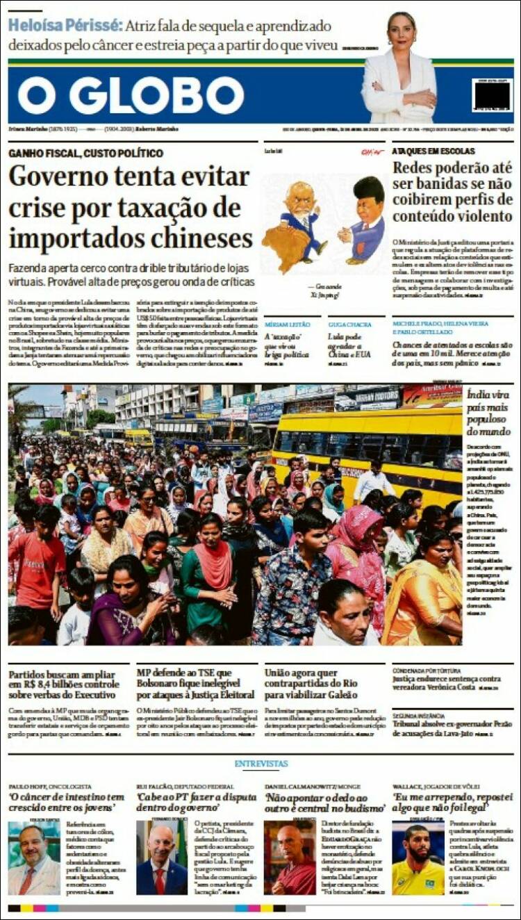Portada de O Globo (Brasil)