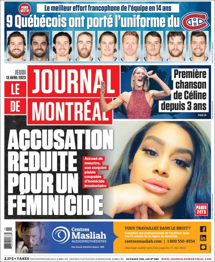 Portada de Le Journal de Montréal (Canada)