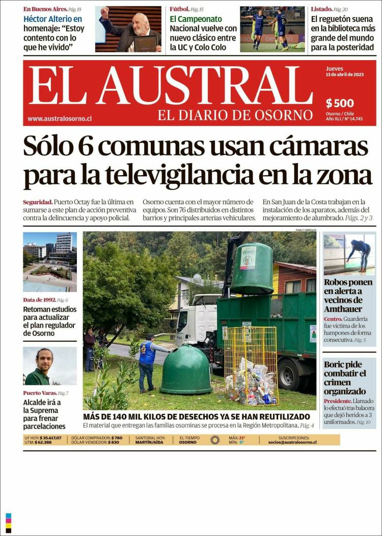 Portada de El Austral de Osorno (Chile)