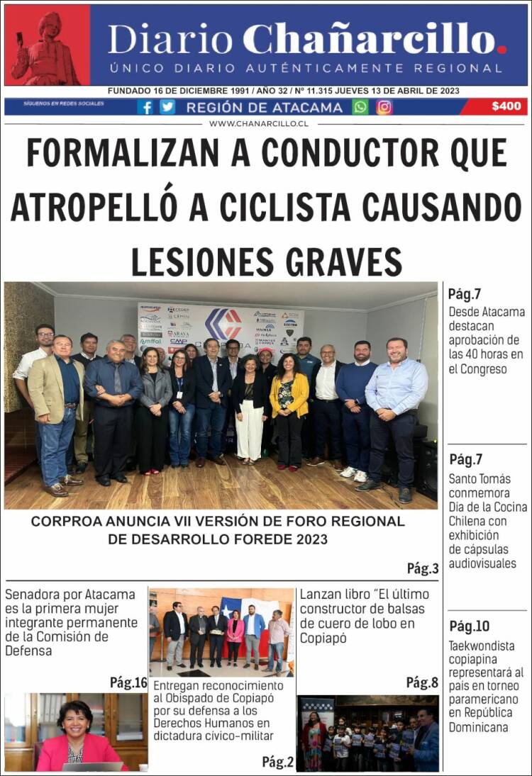 Portada de Diario Chañarcillo (Chile)