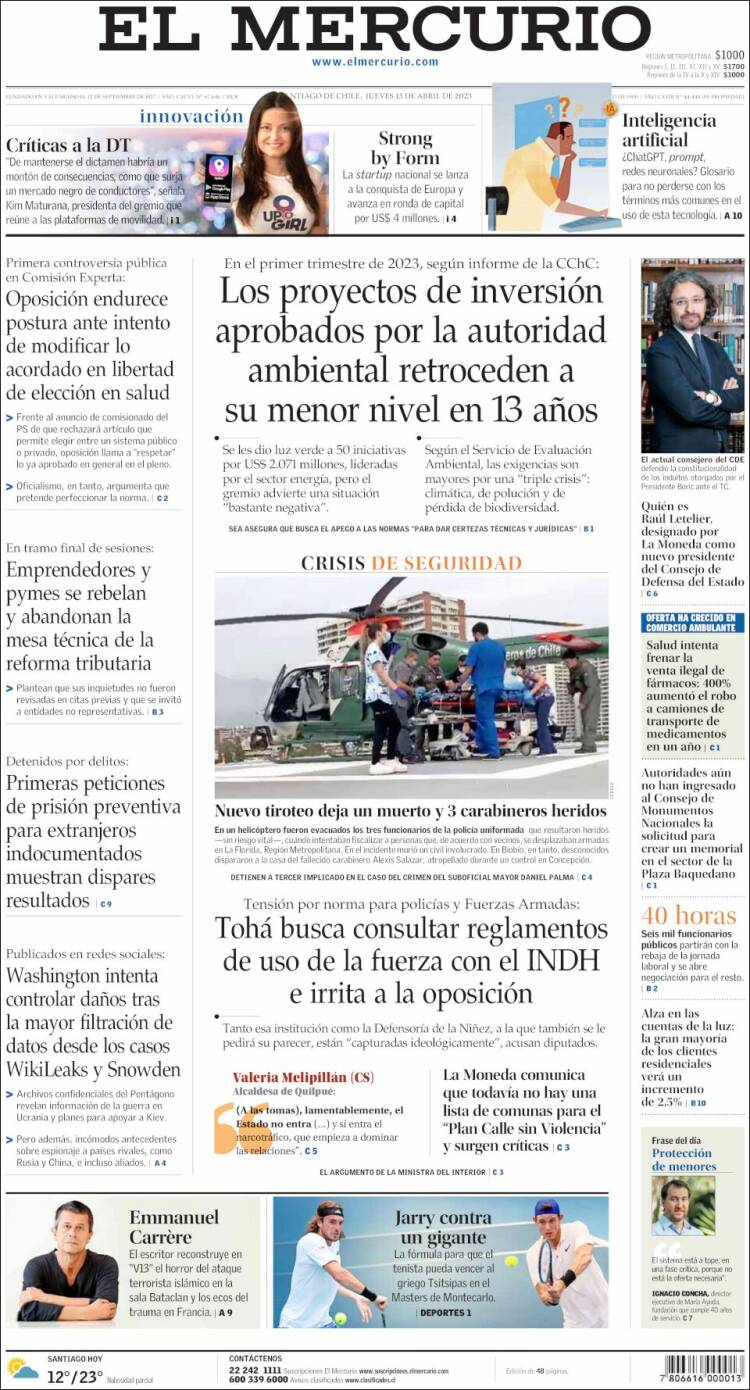 Portada de El Mercurio (Chile)