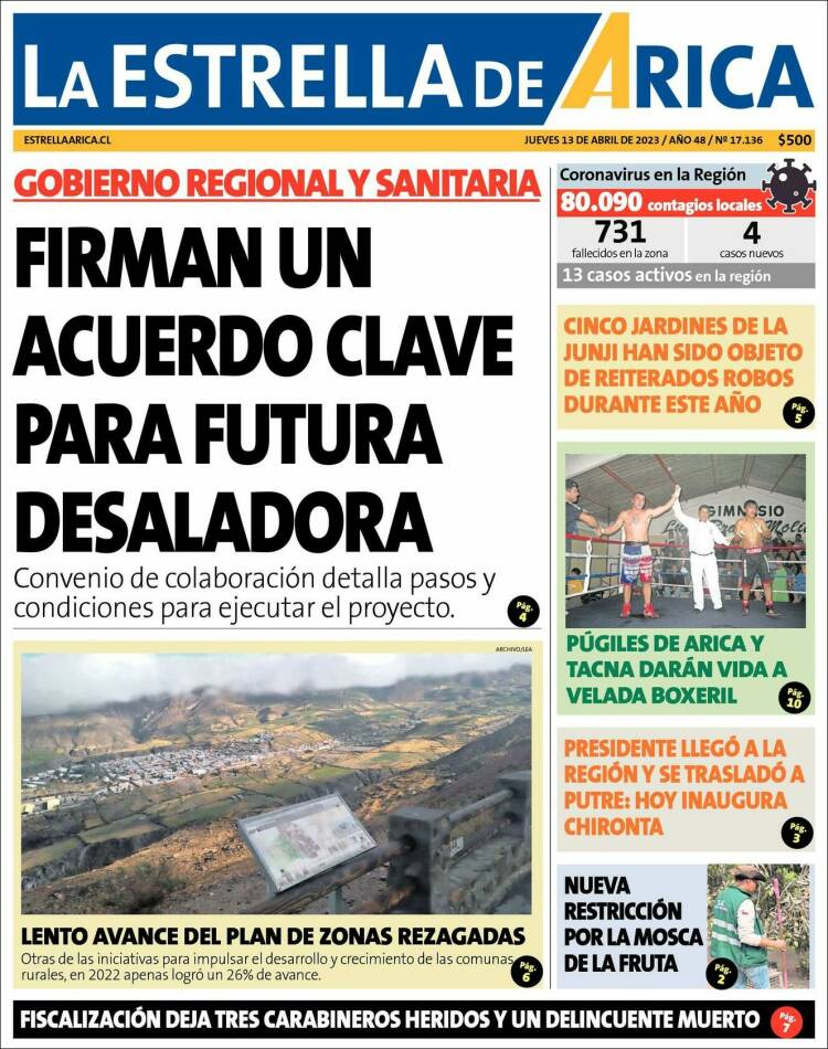 Portada de La Estrella de Arica (Chile)