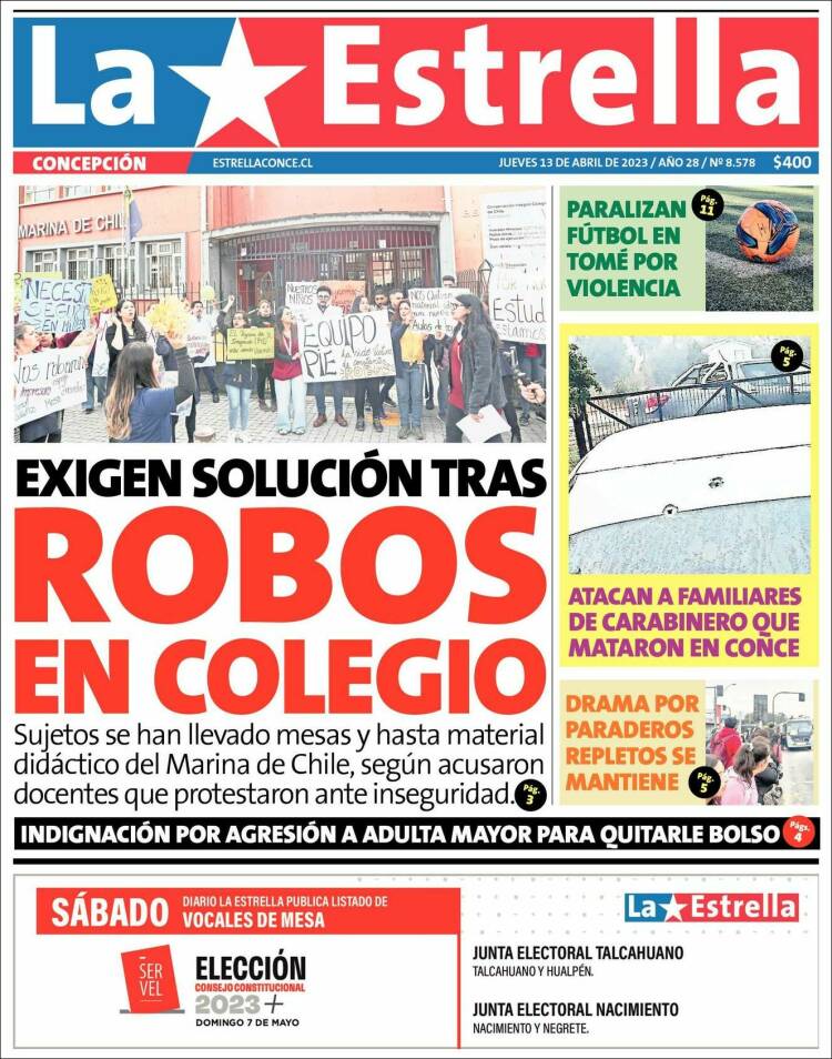 Portada de La Estrella de Concepción (Chile)