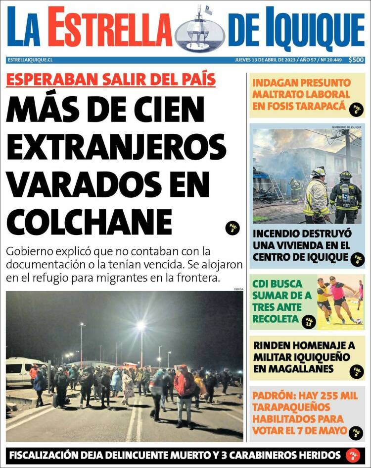 Portada de La Estrella de Iquique (Chile)