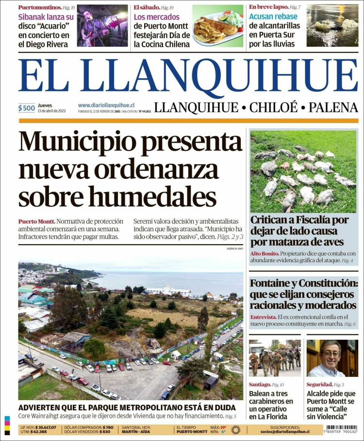 Portada de El Llanquihue (Chile)