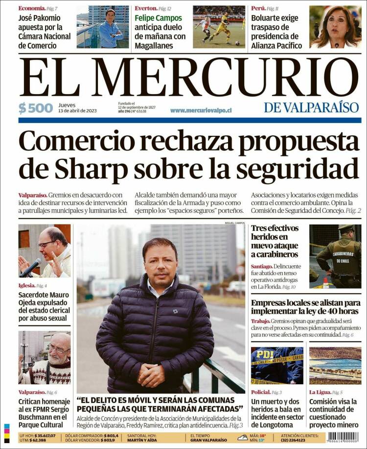 Portada de Mercurio de Valparaiso (Chile)