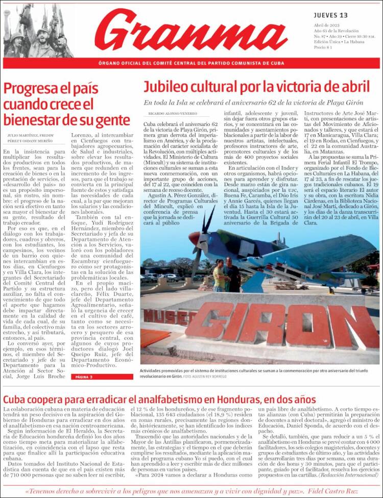 Portada de Granma (Cuba)