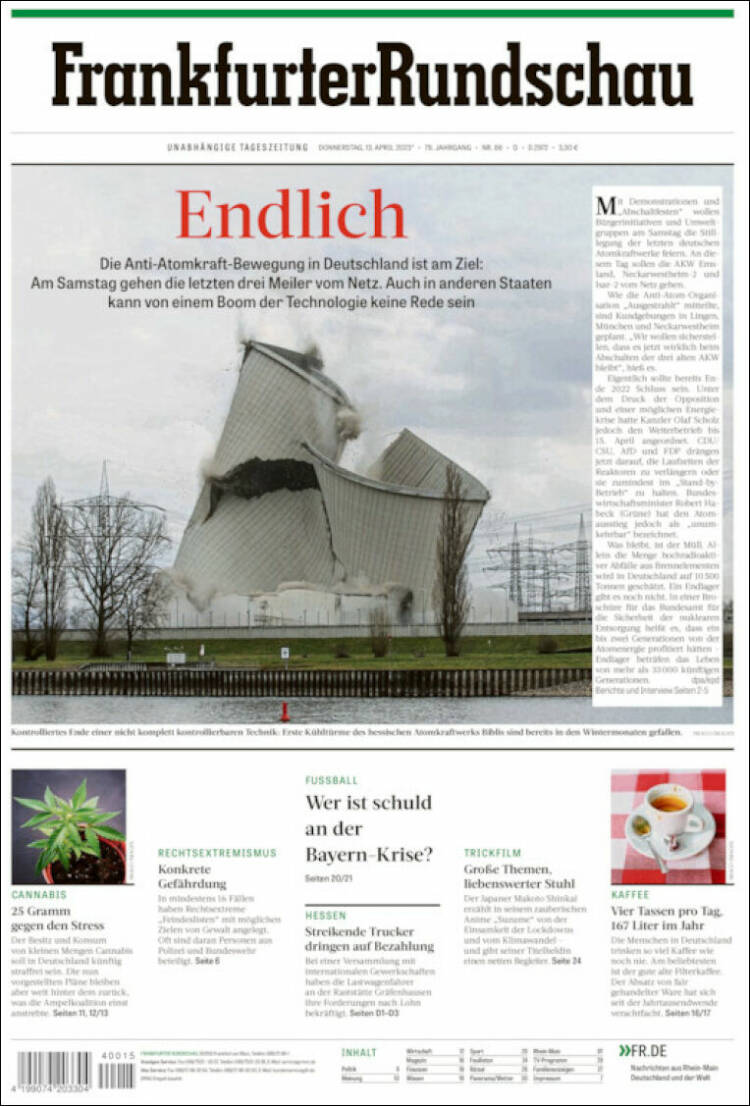 Portada de Frankfurter Rundschau (Allemagne)