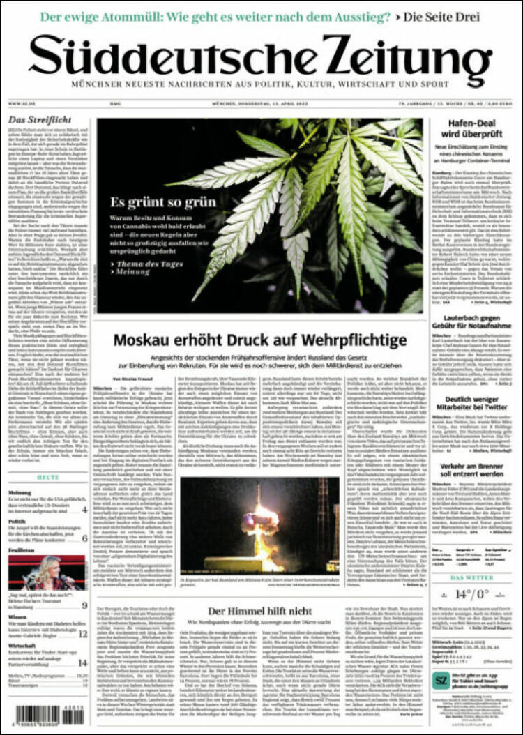 Portada de Sueddeutsche (Allemagne)