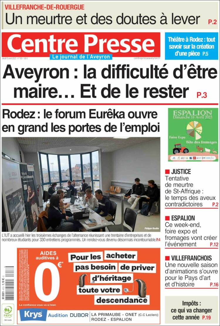 Portada de Centre Presse (France)