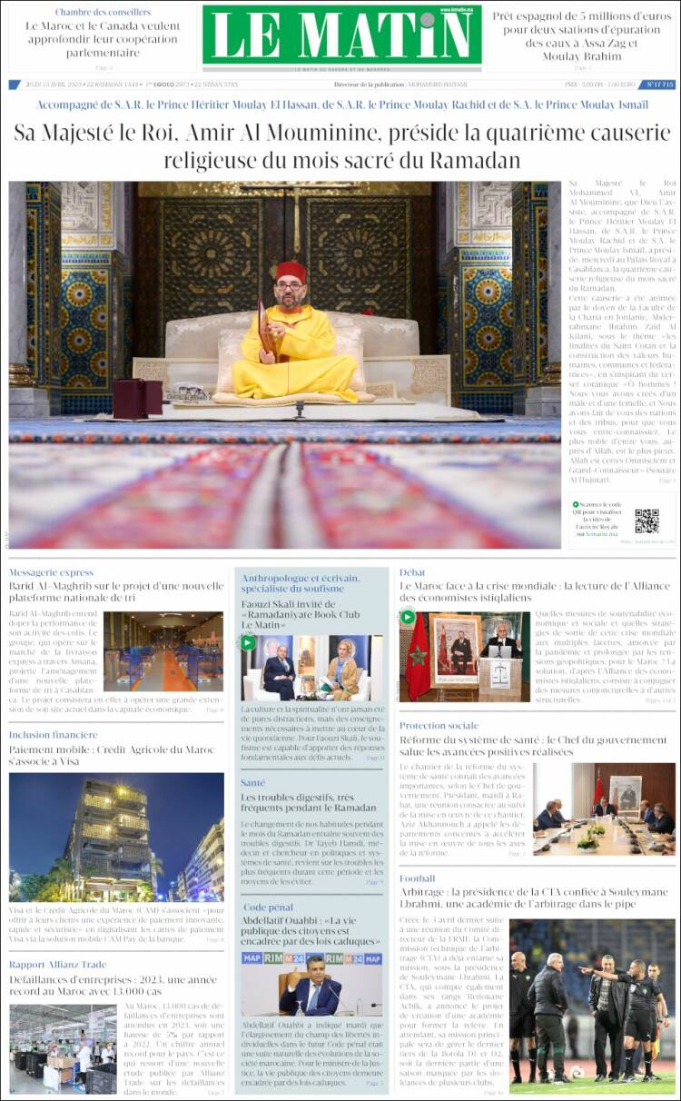 Portada de Le Matin (Marruecos)