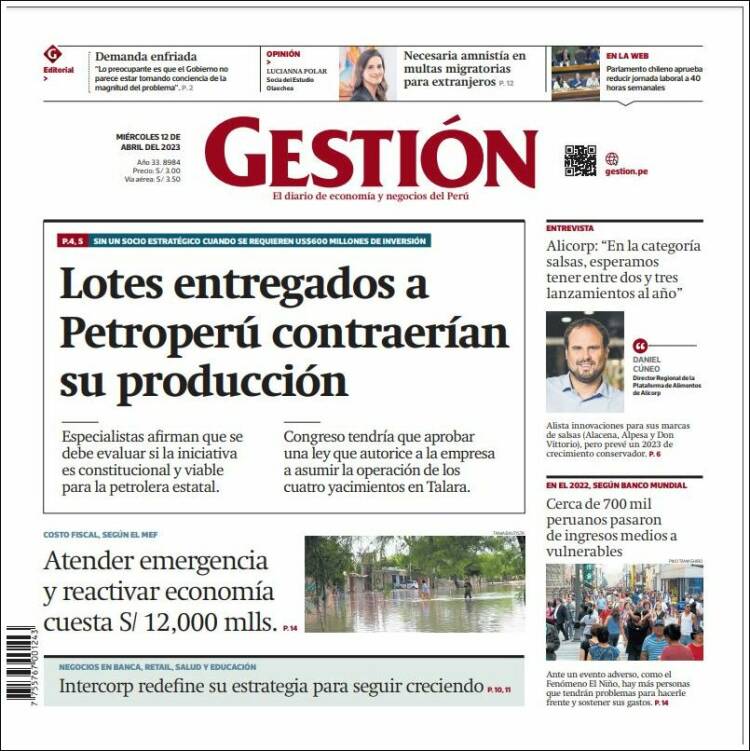 Portada de Diario Gestión (Per&uacute;)
