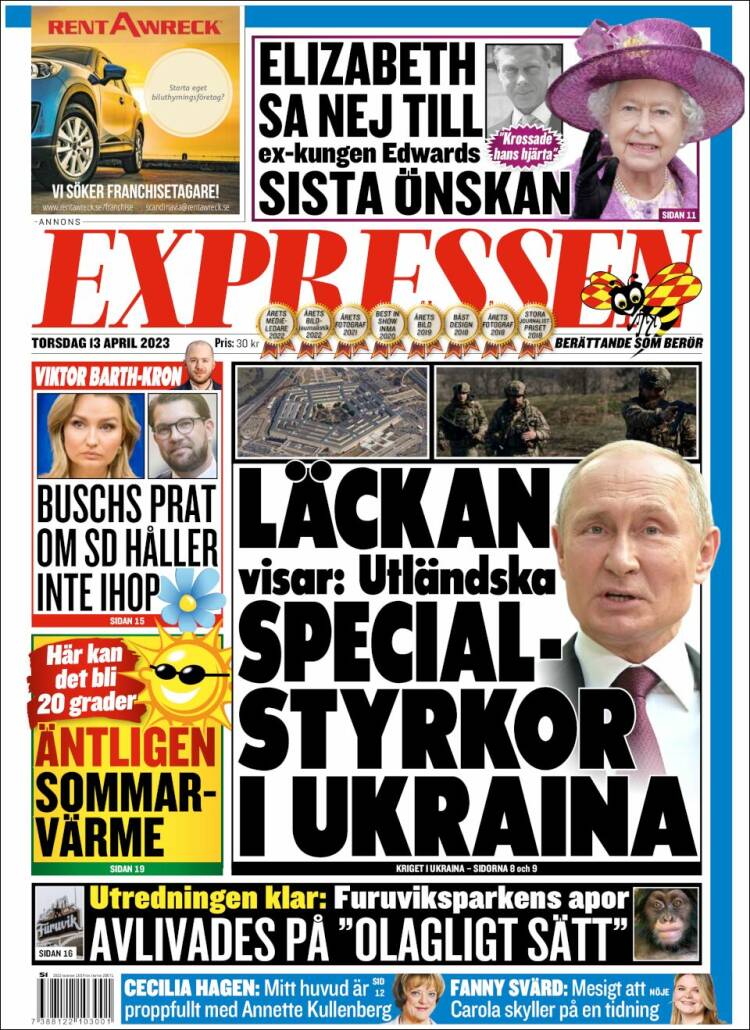 Portada de Expressen (Suecia)