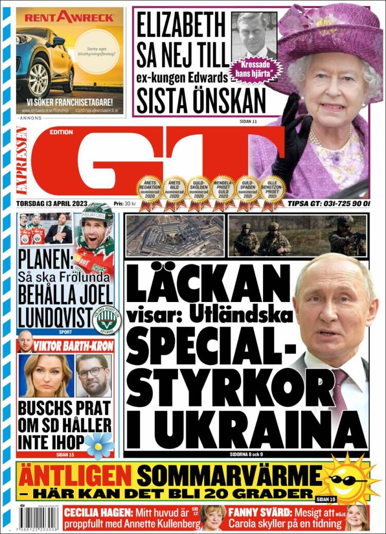 Portada de Göteborgstidningen (Suecia)