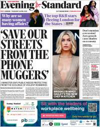 Portada de Evening Standard (Reino Unido)