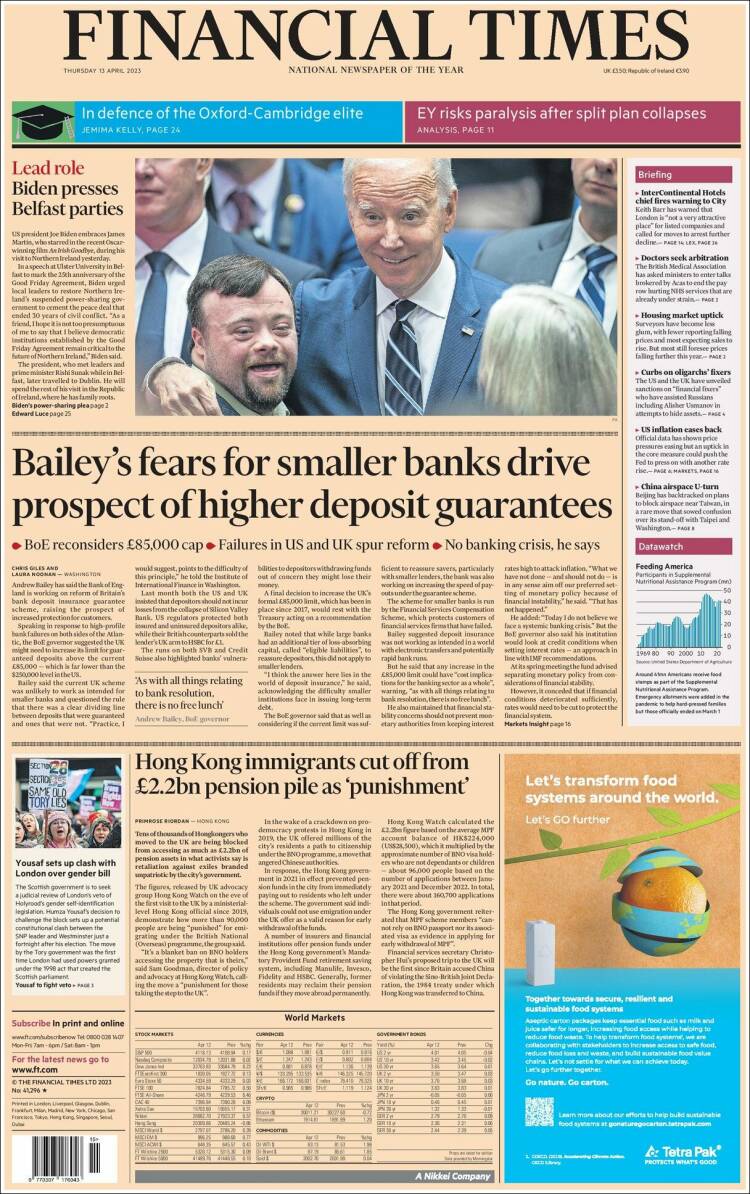 Portada de Financial Times (Reino Unido)