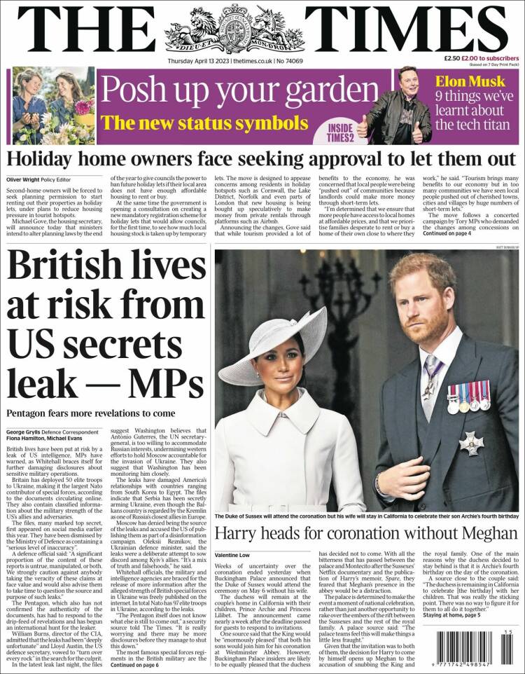Portada de The Times (Reino Unido)