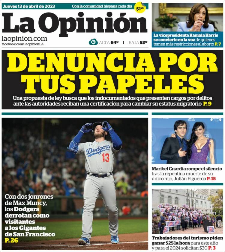 Portada de La Opinión (USA)