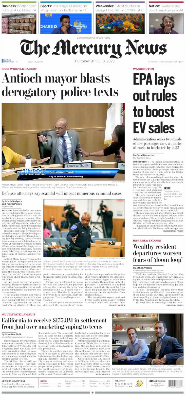 Portada de San Jose Mercury News (USA)