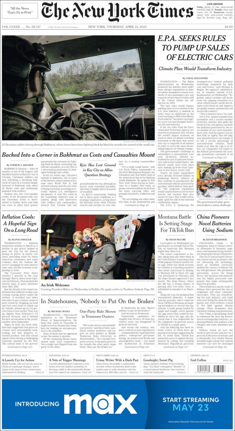 Portada de New York Times (USA)