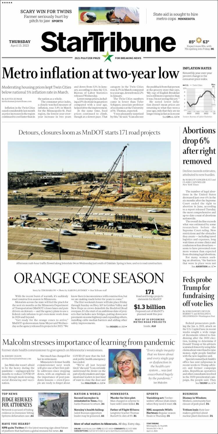 Portada de Star Tribune (États-Unis)