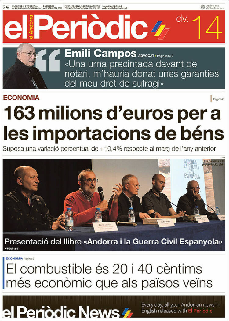 Portada de El Periòdic d'Andorra (Andorra)